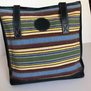 Born Leather and multi stripe woven tote